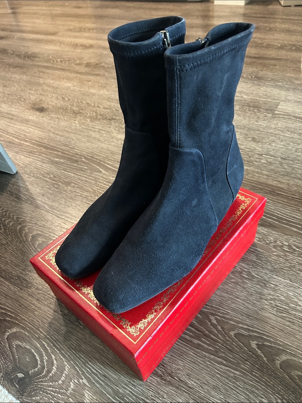 Aquatalia Black Suede Mid-Calf Zip-Heel Boots